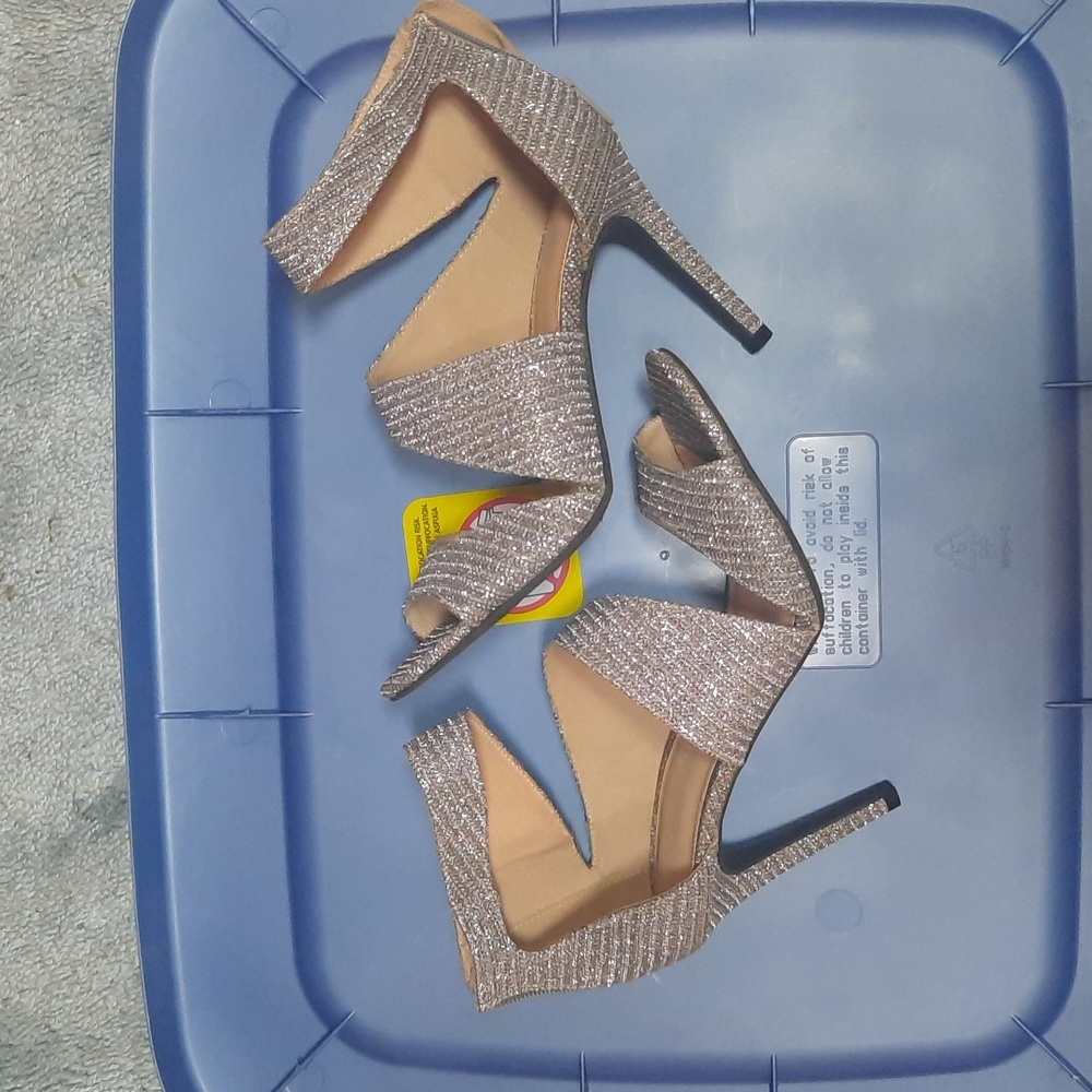 2 for $15 Christian Siriano for Payless silver glitter heels with zipper.